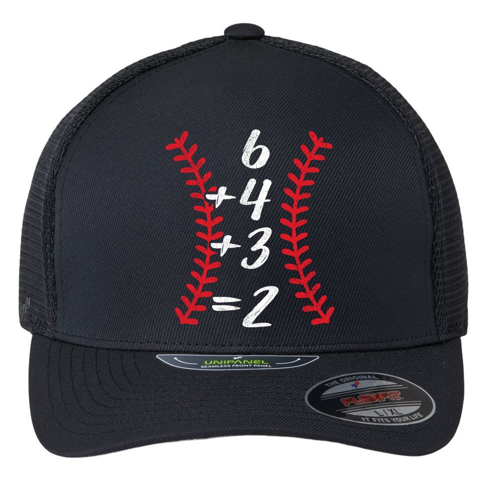 6+4+3 2 Baseball Laces Funny Double Play Math Turn Two Cute Gift Flexfit Unipanel Trucker Cap