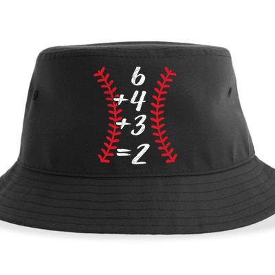 6+4+3 2 Baseball Laces Funny Double Play Math Turn Two Cute Gift Sustainable Bucket Hat