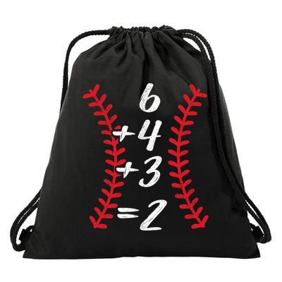6+4+3 2 Baseball Laces Funny Double Play Math Turn Two Cute Gift Drawstring Bag