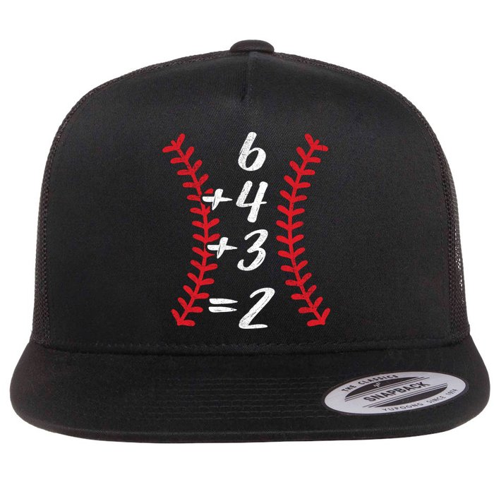6+4+3 2 Baseball Laces Funny Double Play Math Turn Two Cute Gift Flat Bill Trucker Hat