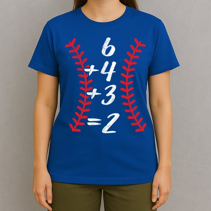 6+4+3 2 Baseball Laces Funny Double Play Math Turn Two Cute Gift T-Shirt