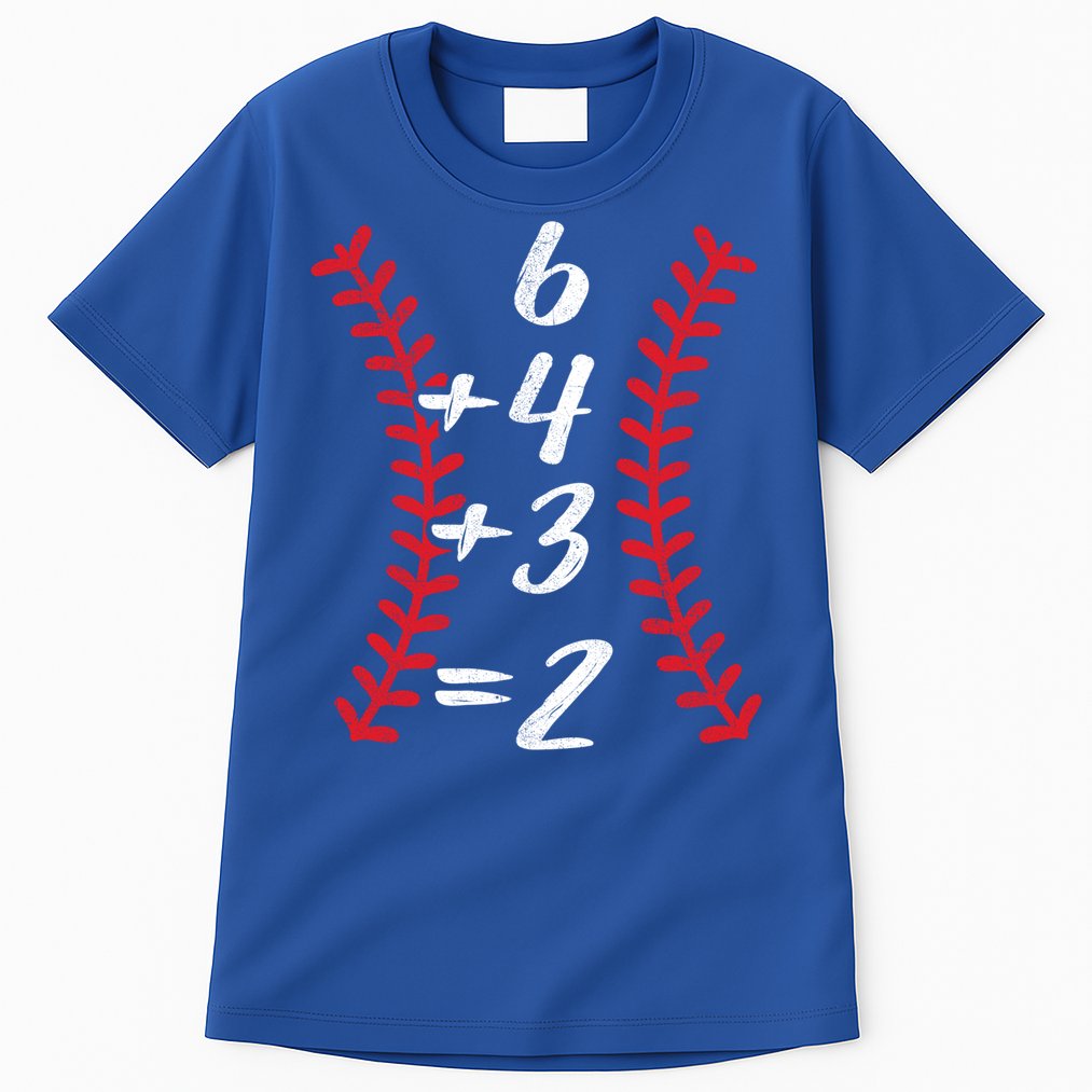 6+4+3 2 Baseball Laces Funny Double Play Math Turn Two Cute Gift Tall T-Shirt