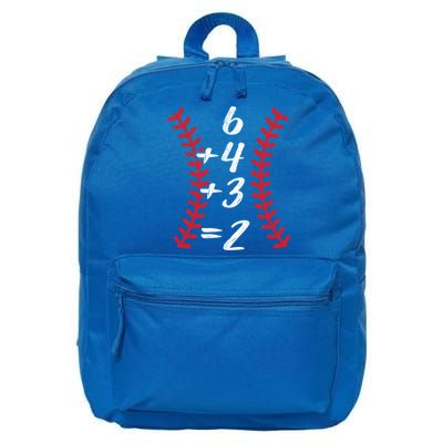 6+4+3 2 Baseball Laces Funny Double Play Math Turn Two Cute Gift 16 in Basic Backpack