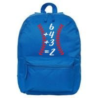 6+4+3 2 Baseball Laces Funny Double Play Math Turn Two Cute Gift 16 in Basic Backpack