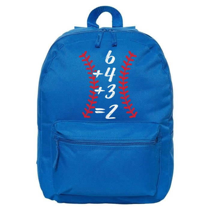 6+4+3 2 Baseball Laces Funny Double Play Math Turn Two Cute Gift 16 in Basic Backpack