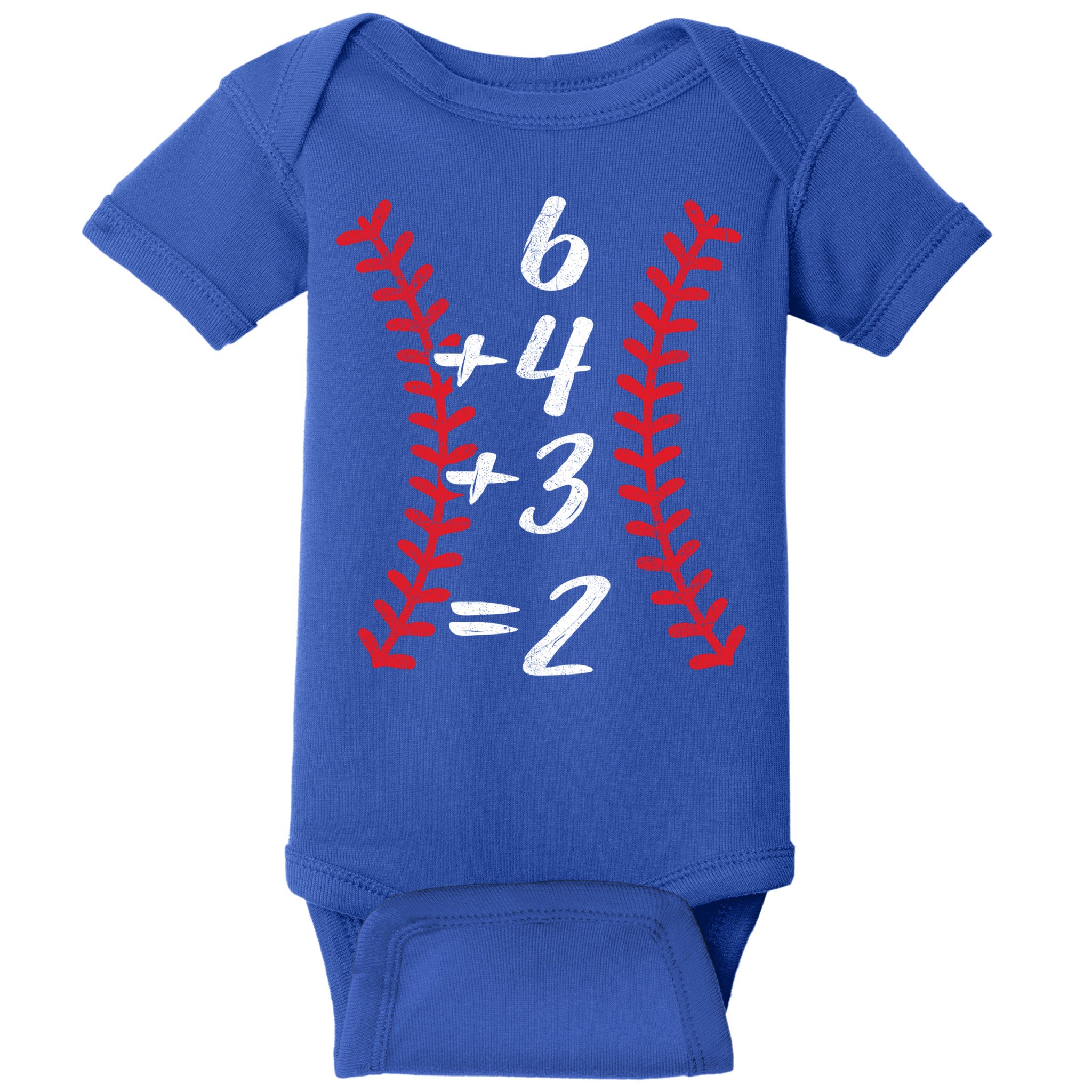 6+4+3 2 Baseball Laces Funny Double Play Math Turn Two Cute Gift Baby Bodysuit