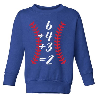 6+4+3 2 Baseball Laces Funny Double Play Math Turn Two Cute Gift Toddler Sweatshirt