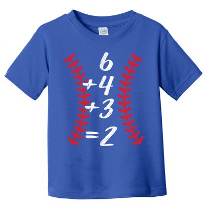 6+4+3 2 Baseball Laces Funny Double Play Math Turn Two Cute Gift Toddler T-Shirt
