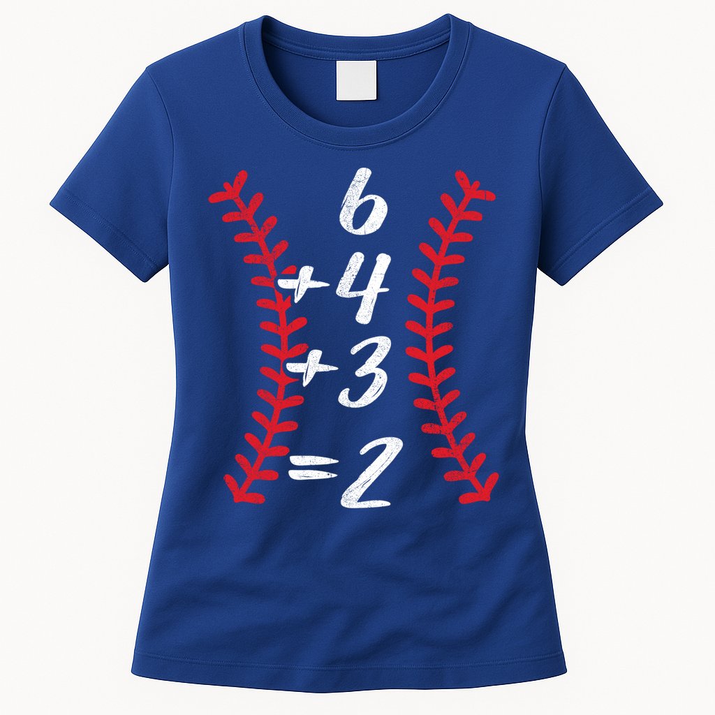 6+4+3 2 Baseball Laces Funny Double Play Math Turn Two Cute Gift Womens T-Shirt