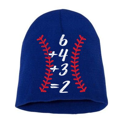 6+4+3 2 Baseball Laces Funny Double Play Math Turn Two Cute Gift Short Acrylic Beanie