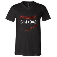 6 4 3=2 Double Play Baseball Player Gift Baseball Saying V-Neck T-Shirt