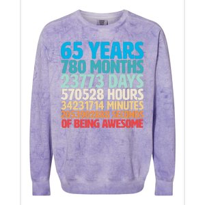 65 Years Of Being Awesome Birthday Time Breakdown Colorblast Crewneck Sweatshirt