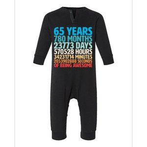 65 Years Of Being Awesome Birthday Time Breakdown Infant Fleece One Piece