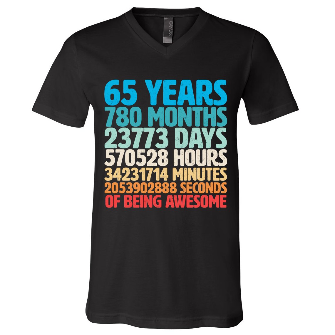 65 Years Of Being Awesome Birthday Time Breakdown V-Neck T-Shirt