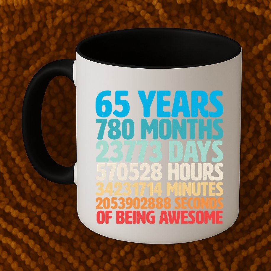 65 Years Of Being Awesome Birthday Time Breakdown Mug