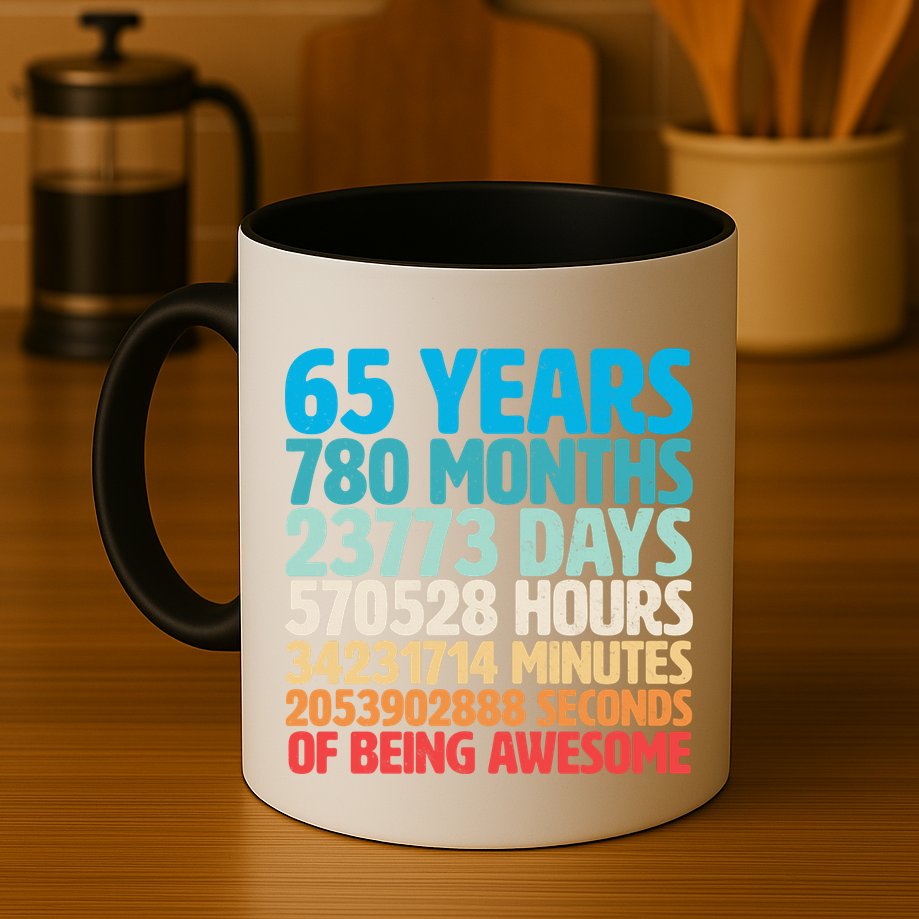 65 Years Of Being Awesome Birthday Time Breakdown Mug