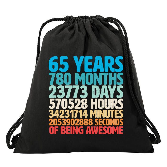 65 Years Of Being Awesome Birthday Time Breakdown Drawstring Bag