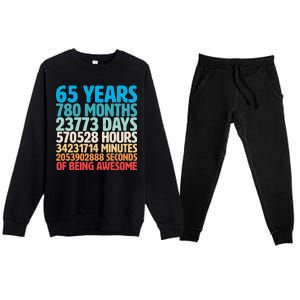 65 Years Of Being Awesome Birthday Time Breakdown Premium Crewneck Sweatsuit Set