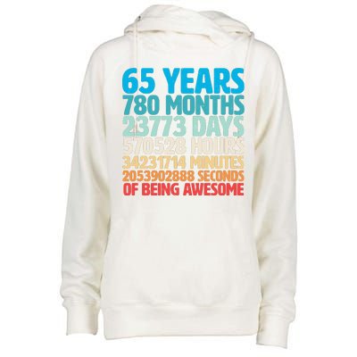 65 Years Of Being Awesome Birthday Time Breakdown Womens Funnel Neck Pullover Hood