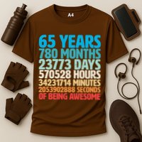 65 Years Of Being Awesome Birthday Time Breakdown Cooling Performance Crew T-Shirt