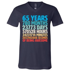 65 Years Of Being Awesome Birthday Time Breakdown V-Neck T-Shirt