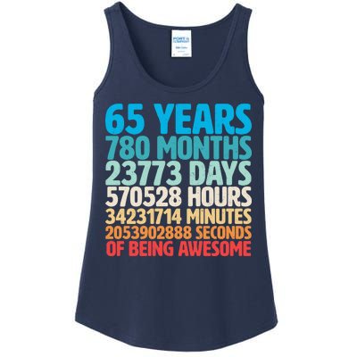 65 Years Of Being Awesome Birthday Time Breakdown Ladies Essential Tank