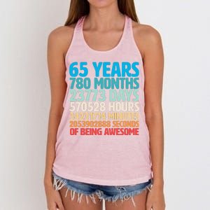 65 Years Of Being Awesome Birthday Time Breakdown Women's Knotted Racerback Tank