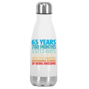 65 Years Of Being Awesome Birthday Time Breakdown Stainless Steel Insulated Water Bottle