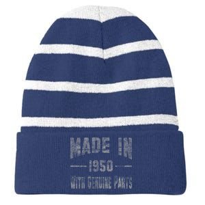 65th Birthday Gift Made In 1950 With Genuine Parts Striped Beanie with Solid Band