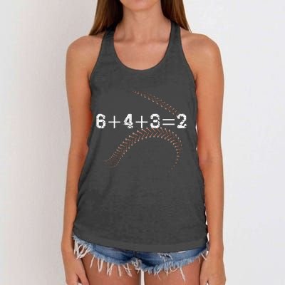 6+4+3=2 643 Double Play Outs Baseball Player Coach Softball Women's Knotted Racerback Tank