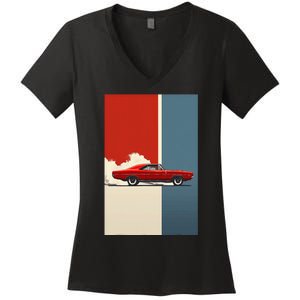 60s 70s Plymouth Road Runner Hemi The American Muscle Car Women's V-Neck T-Shirt