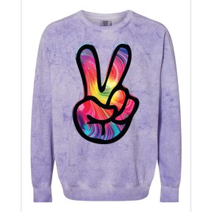 60s 70s Tie Dye Peace Hand Sign Hippie Colorblast Crewneck Sweatshirt