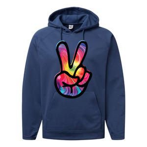 60s 70s Tie Dye Peace Hand Sign Hippie Performance Fleece Hoodie