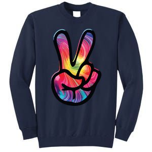 60s 70s Tie Dye Peace Hand Sign Hippie Tall Sweatshirt