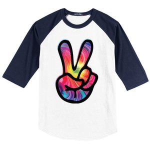 60s 70s Tie Dye Peace Hand Sign Hippie Baseball Sleeve Shirt