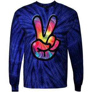 60s 70s Tie Dye Peace Hand Sign Hippie Tie-Dye Long Sleeve Shirt