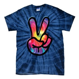 60s 70s Tie Dye Peace Hand Sign Hippie Tie-Dye T-Shirt