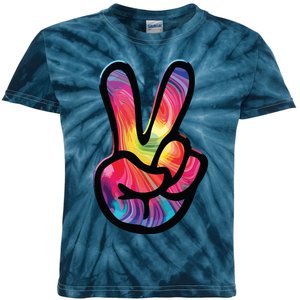 60s 70s Tie Dye Peace Hand Sign Hippie Kids Tie-Dye T-Shirt