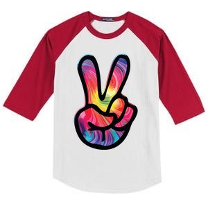 60s 70s Tie Dye Peace Hand Sign Hippie Kids Colorblock Raglan Jersey