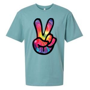 60s 70s Tie Dye Peace Hand Sign Hippie Sueded Cloud Jersey T-Shirt