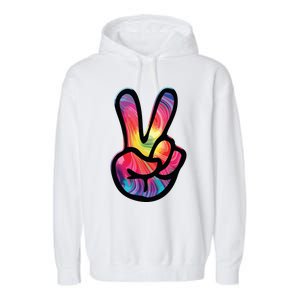 60s 70s Tie Dye Peace Hand Sign Hippie Garment-Dyed Fleece Hoodie