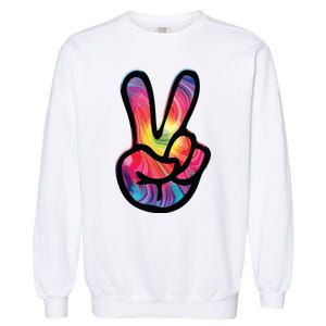 60s 70s Tie Dye Peace Hand Sign Hippie Garment-Dyed Sweatshirt