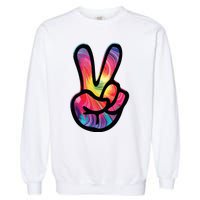 60s 70s Tie Dye Peace Hand Sign Hippie Garment-Dyed Sweatshirt