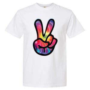 60s 70s Tie Dye Peace Hand Sign Hippie Garment-Dyed Heavyweight T-Shirt