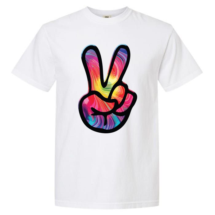 60s 70s Tie Dye Peace Hand Sign Hippie Garment-Dyed Heavyweight T-Shirt