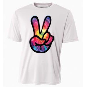 60s 70s Tie Dye Peace Hand Sign Hippie Cooling Performance Crew T-Shirt