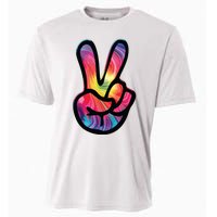 60s 70s Tie Dye Peace Hand Sign Hippie Cooling Performance Crew T-Shirt