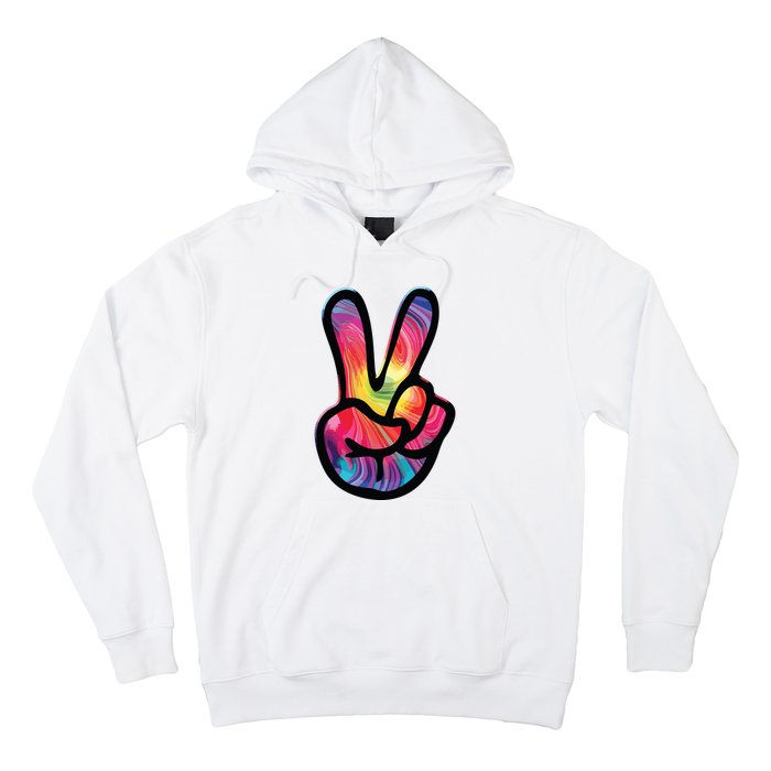 60s 70s Tie Dye Peace Hand Sign Hippie Hoodie