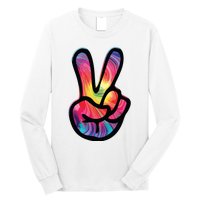 60s 70s Tie Dye Peace Hand Sign Hippie Long Sleeve Shirt