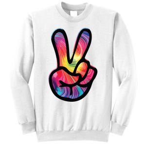 60s 70s Tie Dye Peace Hand Sign Hippie Sweatshirt